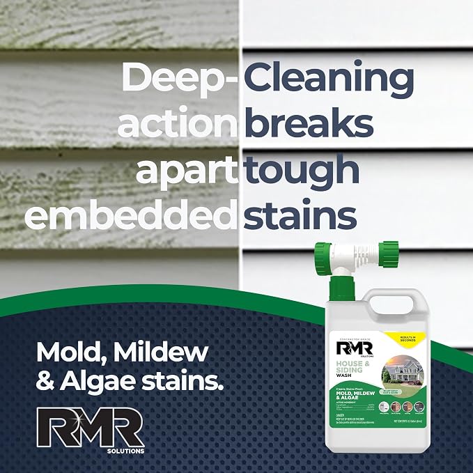 RMR House and Siding Wash - Commercial-Grade Outdoor Stain Remover for Mold, Mildew, and Algae, 64 Ounce Bottle With Hose-End Adapter