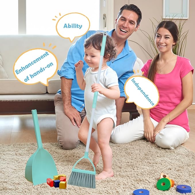 Mini Broom with Dustpan-Small Housekeeping Cleaning Sweep for Kitchen Bathroom Pet Nest Boat(3set,Blue+Orange+Yellow)