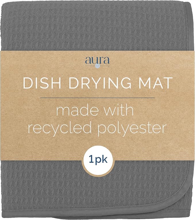 S&T INC. AURA Dish Drying Mat XL, 18” x 24”, Made from Recycled Materials, Absorbent Microfiber Kitchen Counter Mat, Dish Drying Pad for Dishes, Utensils, Pots and Pans, Extra Large, Charcoal