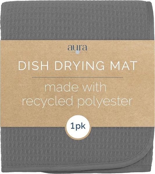 S&T INC. AURA Dish Drying Mat XL, 18” x 24”, Made from Recycled Materials, Absorbent Microfiber Kitchen Counter Mat, Dish Drying Pad for Dishes, Utensils, Pots and Pans, Extra Large, Charcoal
