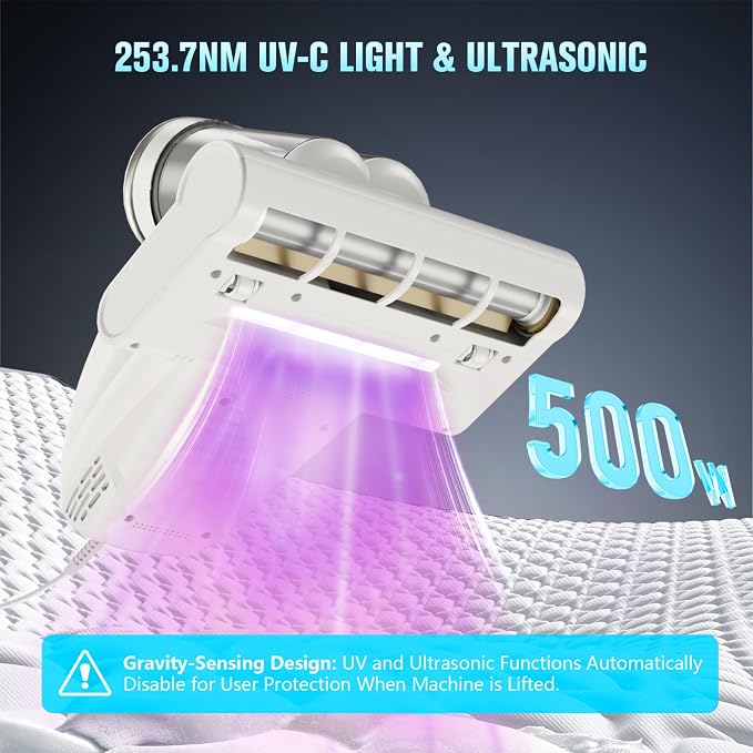 Bed Vacuum Cleaner Mattress Vacuum Cleaner,16Kpa Powerful Handheld Vacuums with UV-C Light & Double Dust Cup & High Heating & Ultrasonic & HEPA Filter for Bed Sofa(Corded,Grey White)