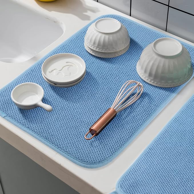 GeeRic Microfiber Dish Drying Mat, Super Absorbent Kitchen Dish Drying Pad, Reversible Gift Mats for Countertop, 17.8 * 23.6 inch Blue