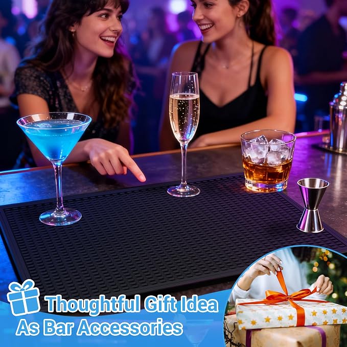 ZJWZLG Bar Mat - Premium 18"X12" Rubber Bar Mats for Countertop, Non-slip Dish Drying Pad & Bartender Mat with for Fast Drying, Ideal Bar Tools for Home Bar, Cocktail Set, And Kitchen Use(Black)