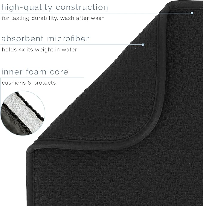 S&T INC. Dish Drying Mat, 18" x 24", XL, Diamond Texture, Black | Absorbent Microfiber, Extra Large Kitchen Counter Mat for Dishes, Utensils, Pots and Pans, Machine Washable