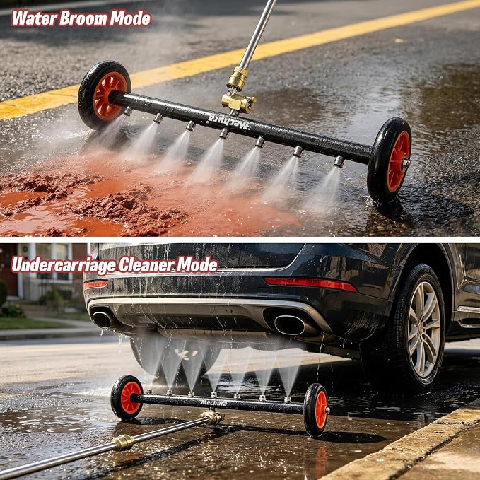 24 Inch Undercarriage Pressure Washer Attachment, 4000 PSI | Undercarriage Cleaner & Water Broom, 1/4" Quick Connect Pressure Washer Accessories with 3 Extension Wands, Black