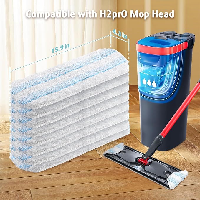 AIR U+ 8 Pack Mop Pad Refills for O-Cedar H2prO Flat Mop System, Machine Washable Microfiber Pads, Reusable Covers for Hardwood Tile Laminate Vinyl