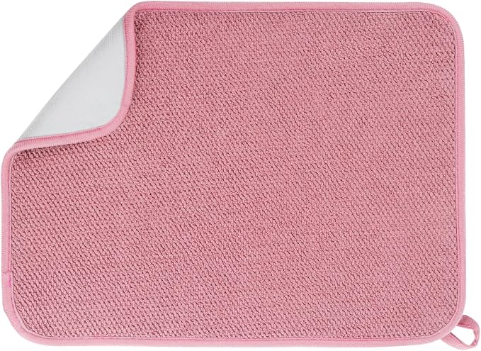 GeeRic Microfiber Dish Drying Mat, Super Absorbent Kitchen Dish Drying Pad, Reversible Gift Mats for Countertop, 17.8 * 23.6 inch Pink
