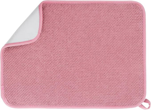 GeeRic Microfiber Dish Drying Mat, Super Absorbent Kitchen Dish Drying Pad, Reversible Gift Mats for Countertop, 12 * 16 inch Pink