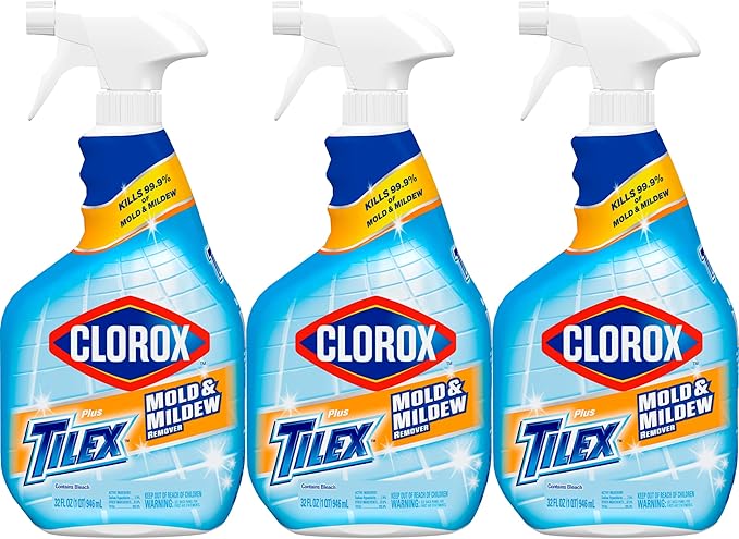 Clorox Plus Tilex Mold and Mildew Remover with Bleach, Spray Bottle, 32 Fluid Ounces, Unscented, Pack of 3