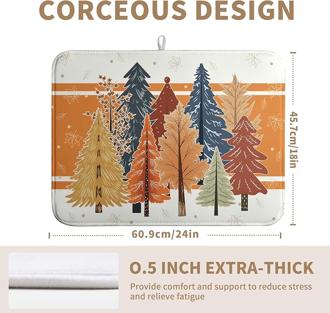 Fall Maple Tree Dish Drying Mats Thanksgiving Dish Mat Colorful Autumn Drying Matt Dishes Dryer Pad for Kitchen Counter Absorbent Microfiber Washable Foldable Reusable 18x24 in