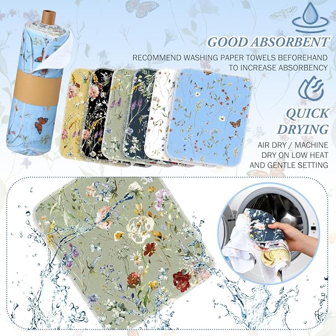 60 Pack Reusable Cleaning Cloths Washable Cotton Kitchen Dish Towels for Home Party Supplies Bulk, 9.84x11.81in (Rich Flowers)