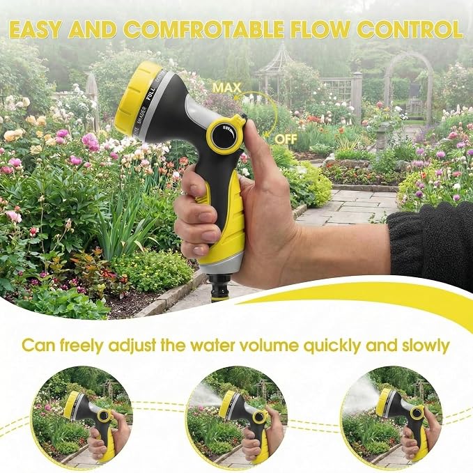 Garden Hose Nozzle Thumb Control with 10 Spray Patterns Water Hose Sprayer | Leak Proof On Off Valve Water Hose Nozzle Sprayer,One Hand Operation,Non-Slip Grip for Plants & Lawn Watering,Car&Pet Washing