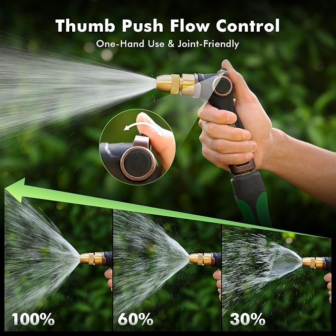 RESTMO Garden Hose Nozzle, Heavy Duty Water Hose Sprayer for Outdoor | Zinc Alloy Metal, Thumb Control, Precise Flow, Adjustable Spray Patterns, Leak-proof, Ideal for Lawn & Plant & Car, Brown