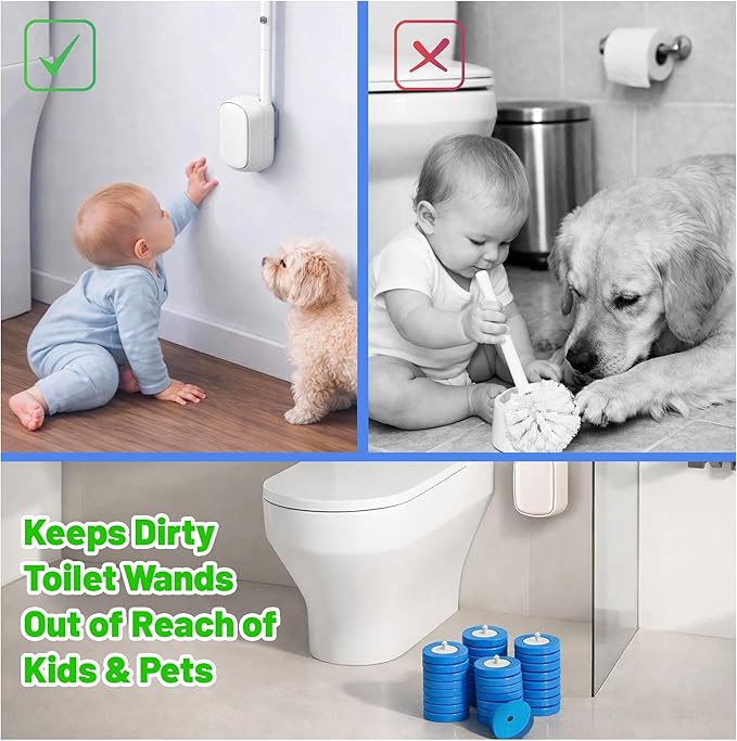 CiLoN 30 Pack Auto-Open Lid Disposable Toilet Bowl Brush & Holder System | Wall-Mounted Disposable Toilet Cleaning Set For Touch-Free Space-Saving Hygienic Modern Bathrooms (Starter Kit + 30 Sponge)