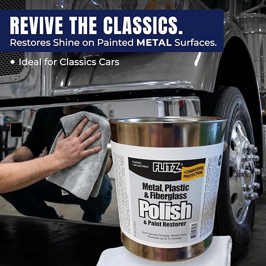 Flitz Metal Polish Paste - 1 Gal of USA-Made Polish for Solid Chrome, Stainless Steel, Aluminum - Non-Abrasive for Light Oxidation - Requires Manual Buffing - Not for Plated/Coated Surfaces (1 Pack)