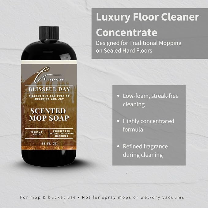 Lapew Blissful Day Scented Mop Soap - Luxury Floor Cleaner Concentrate for Mopping Tile, Laminate, Vinyl & Hardwood | Streak-Free, Low-Foam | 36 oz