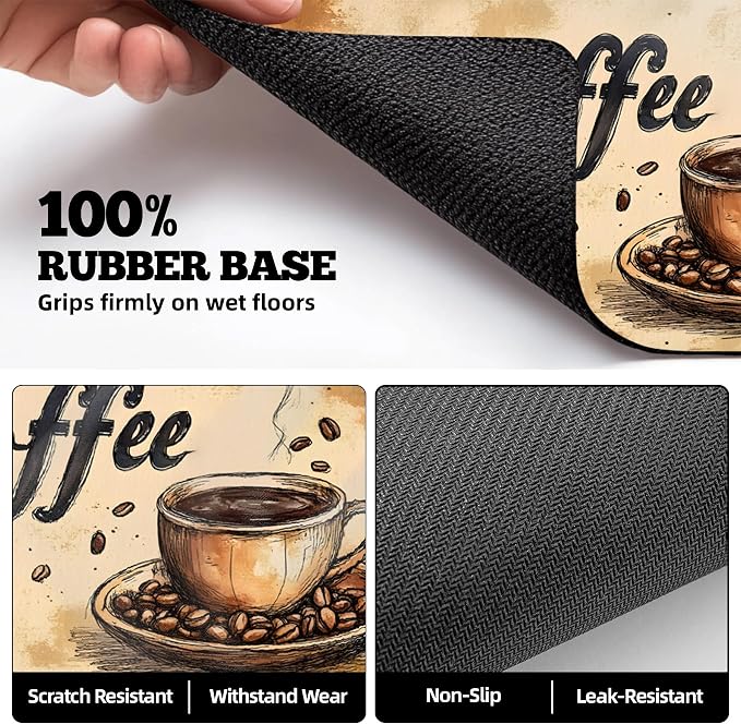 Dish Drying Mat Large Coffee Mat Absorbent Drying Mat for Kitchen Counter Coffee Bar Accessories 32"x 17", Coffee and Beans 4