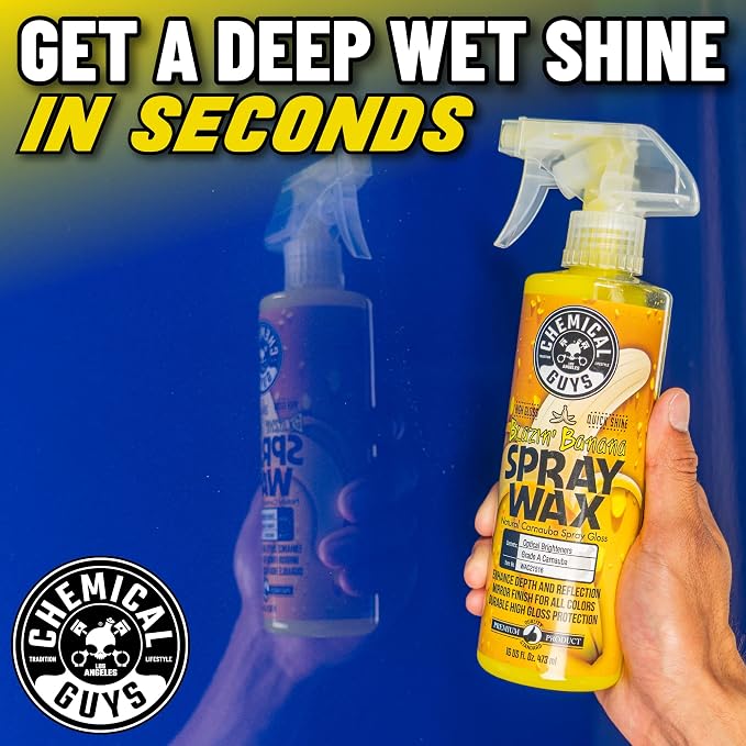 Chemical Guys, Blazin' Banana Carnauba Spray Wax, High Gloss Shine, 16 oz | Carnauba spray wax adds deep gloss and a slick layer on clean paint, glass and chrome, sweet banana scent