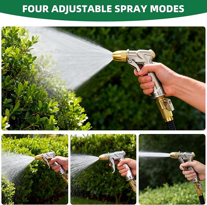 ARXIVE Heavy Duty Garden Hose Nozzle, High Pressure Handheld Sprayer | 4 Adjustable Patterns for Lawn, Garden, Car, Pet & Window Cleaning. Leak-Proof 100% Metal Body, Rustproof