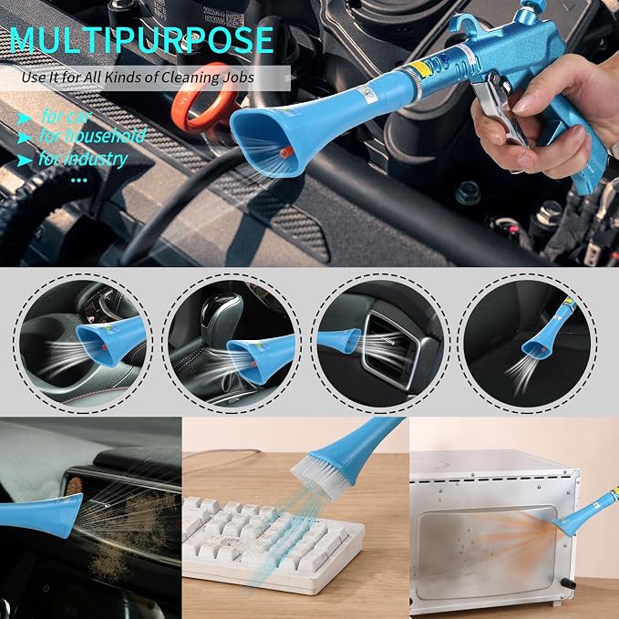 GOCCIDA Tornado Dry Car Cleaning Gun Interior Dryer Air Blow Gun | Vortex Air Cleaning Gun,Pro Auto Detailing Tool for Deep Cleaning Interiors & Exteriors Uses Air Compressor Blue