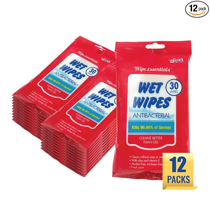 WipeEssentials Hand Sanitizer Wipes for Adults & Kids - 30 Count, 12 Packs | Alcohol-Free, Moisturizing Sanitizing Wipes with Aloe Vera & Vitamin E - Unscented & Travel Size With No Soapy Residue