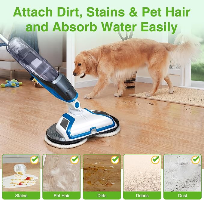 12 Pack Mop Pads Replacement Compatible with Bissell Spinwave 2124, 2039A, 2307, 23157, 23159, 20393, 20399 Hard Floor Spin Mop, 4 Soft Pads, 4 Scrubby Pads, 4 Heavy Scrub Pads