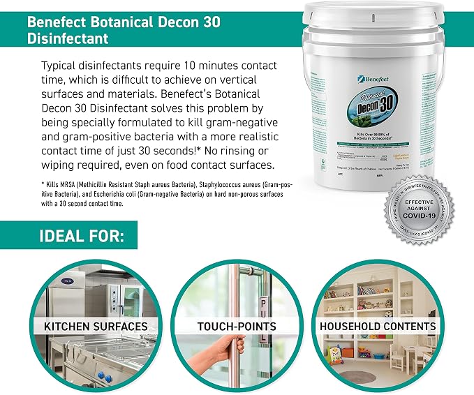Benefect Botanical Decon 30 Disinfectant Cleaner, Light Lemon & Thyme Scent, 5 Gallon Pail