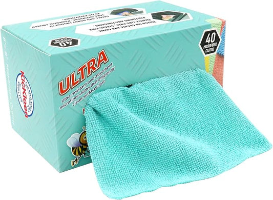 Microfiber Cleaning Cloth, Lint-Free Shop Towels Reusable, Bulk Rags in a Box for Home, Kitchen and Car, 8 Inch x 8 Inch,40 Pack with Box (Blue)