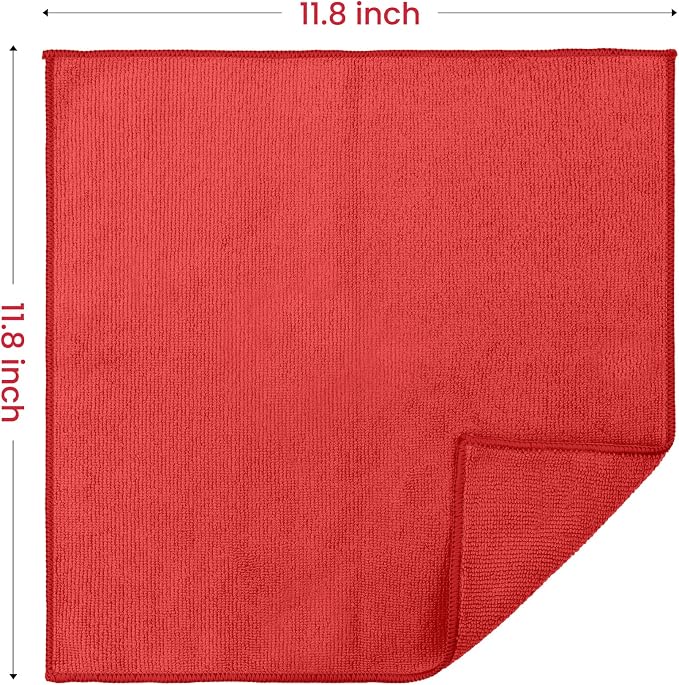 SIFANGKE Microfiber Cleaning Cloth, 12 Pack Red Cleaning Rags for Housekeeping, Reusable Microfiber Towels for Car, Kitchen, Bathroom and Household Cleaning Supplies, 11.8"X11.8"
