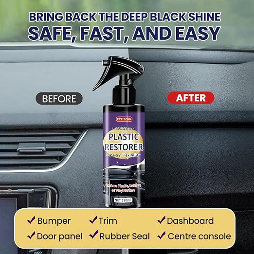 Black Plastic Restorer for Cars - Ceramic Trim Coating Restores Faded Black Trim, Vinyl & Rubber | UV Protection & Deep Shine Polish | Long-Lasting Flexibility Renewal (5oz/150ml)