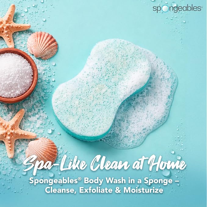 Spongeables Body Wash in a 20+ Wash Sponge, Sea Salt, 3 Count