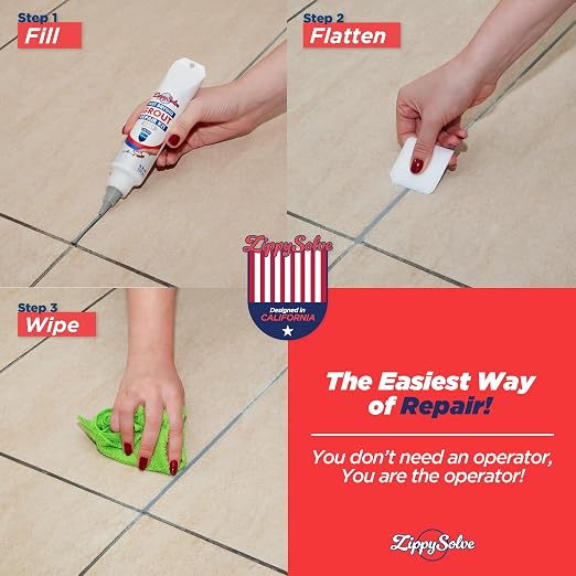 ZippySolve Tile Grout, Repair Kit, 2 Pack Grout Filler, Restore & Renew Tile Joints Line, Fast Drying Tile Grout Paint Squeeze Tube for Bathroom Shower Kitchen Floor, Waterproof (17.6 oz, Grey)