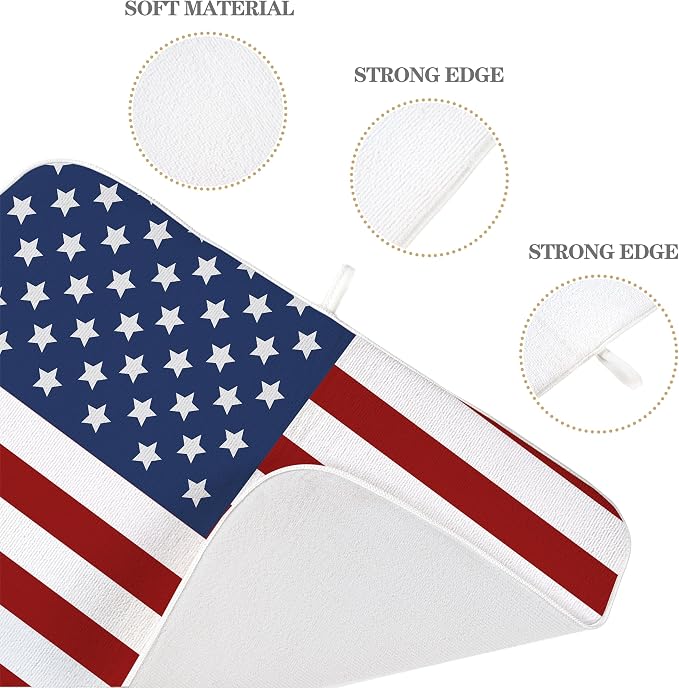 Memorial Day Dish Drying Mats 18x24 Independence Day Red American Flag Striped Star Drying Mats Patriotic Outdoor Decoration Absorbent 4th Of July Drying Pad for Counter Kitchen Dining Room