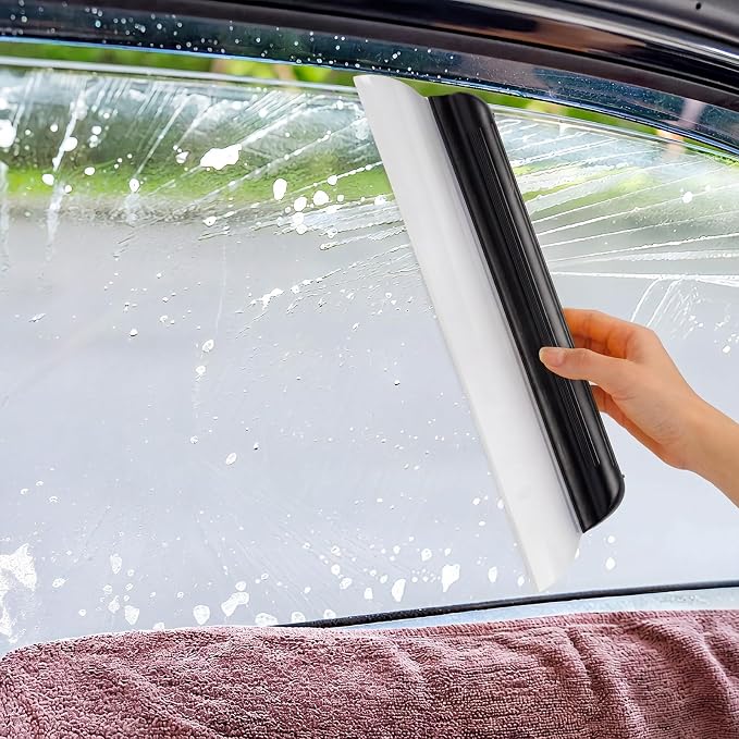 2 Pack 14 Inch Car Drying Squeegee Black Longer Silicone Water Squeegee Window Shower Blade Automotive Flexible Auto T-bar Rubber Squeegees for Car Windshield Glass Bathroom Wash Tool
