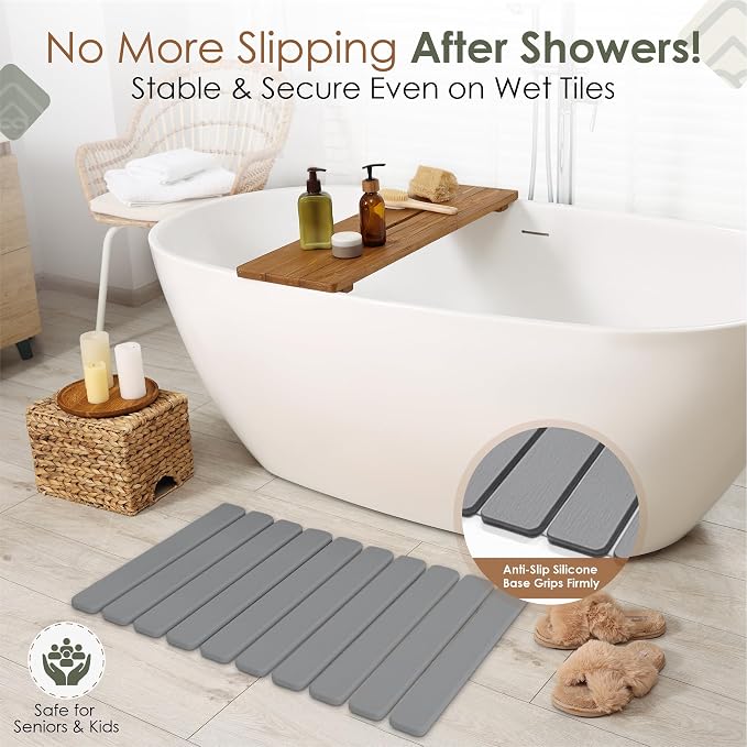 Large Stone Dish Drying Mat for Kitchen Counter, Foldable Quick Dry Stone Dish Mat, Diatomaceous Earth Water Absorbing Pad for Plate Utensils Rack Bottles, Any Countertop (Dark Gray 24"×16" & 2*8"x4")