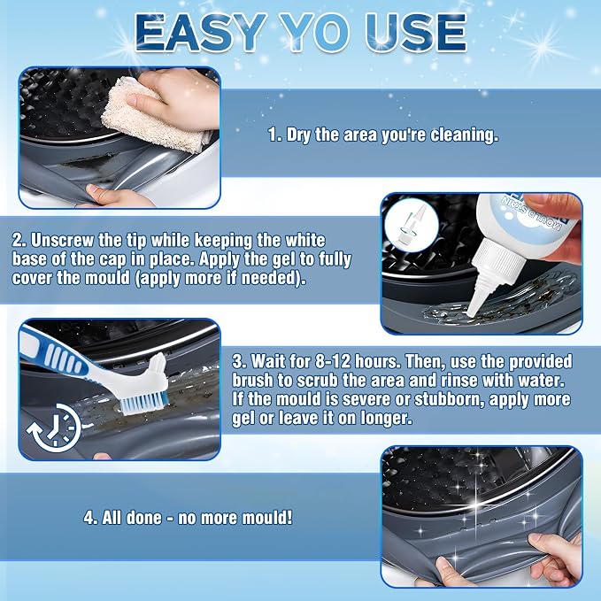 Housemold Stain Remover Gel for Washing Machine & Bathroom – Low Odor Remover Gel for Rubber Gaskets, Caulk, Shower Grout, Silicone Sealant, Toilet, Kitchen Sink, 8 FL