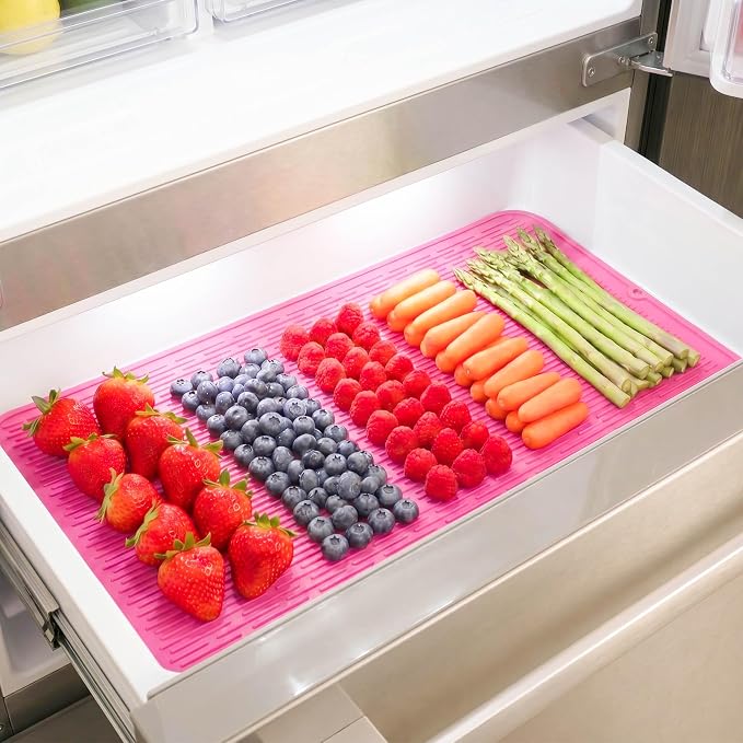 MicoYang Silicone Dish Drying Mat for Multiple Usage,Easy clean,Eco-friendly,Heat-resistant Silicone Mat for Kitchen Counter or Sink,Refrigerator or Drawer Liner Rose 5XL 36inches x 18inches
