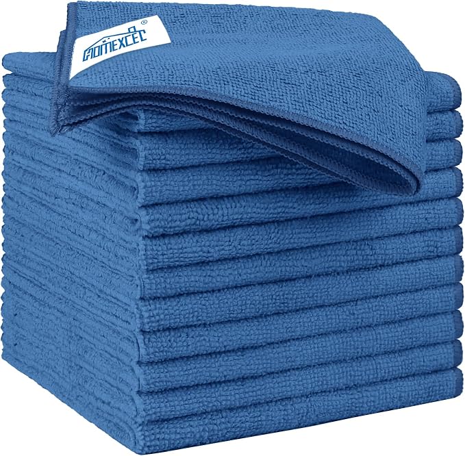 HOMEXCEL Lake Green Microfiber Cleaning Cloth 12 Pack 12.5 x 12.5 inch Microfiber Towels for Cars Ultra Absorbent Car Washing Cloth Lint Free Streak Free Cleaning Rags for Car, Kitchen Window
