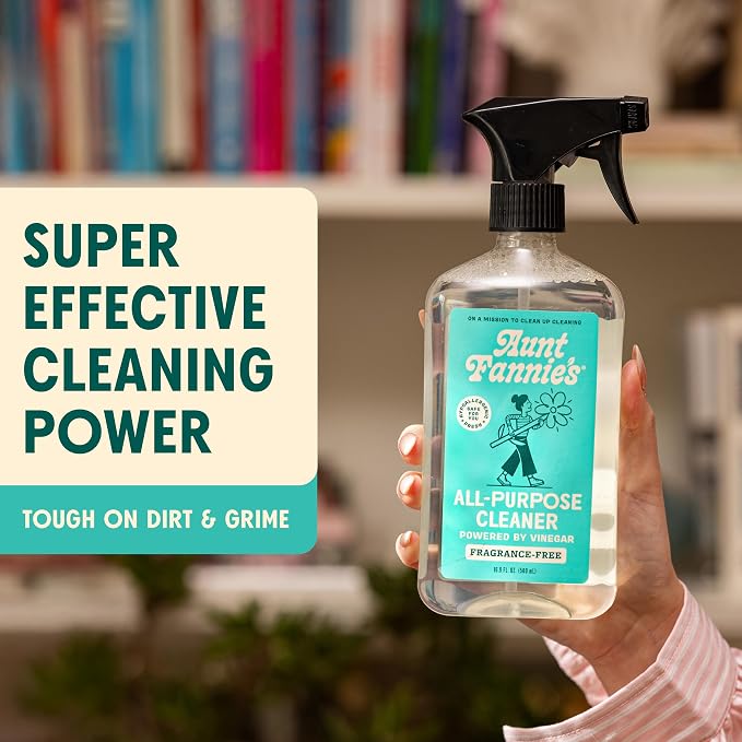 Aunt Fannie's All Purpose Vinegar Cleaner Spray, Fragrance Free, Pack of 6 | Cuts Grease & Grime, No Harsh Residue, Safe for Kitchens Bathrooms Windows Counters & Sealed Areas, Kid and Pet Safe