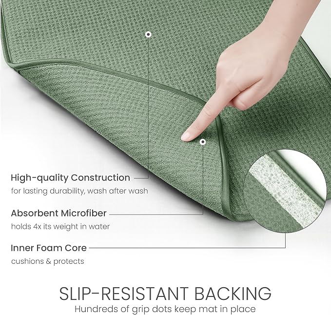 Bellemain XL Dish Mat 24" x 17" ( LARGEST MAT ) Microfiber Dish Drying Mat , Super absorbent ( Green )