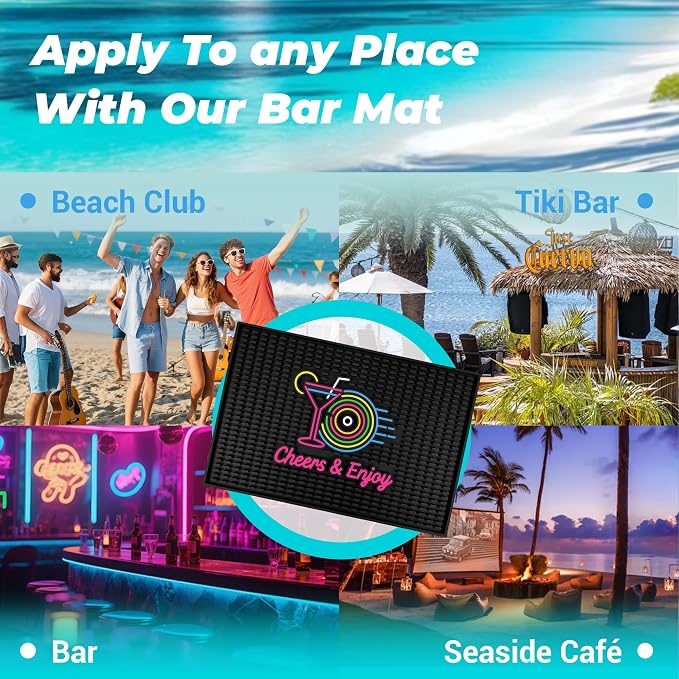 Neon Tiki Black Bar Mat 18 x 12 Inch - Thick Rubber Bar Mats for Countertop and Bartending - Professional Bar Spill Mat for Home Bar Accessories, Bar Cart Decor and Bartender Accessories （XLCY）