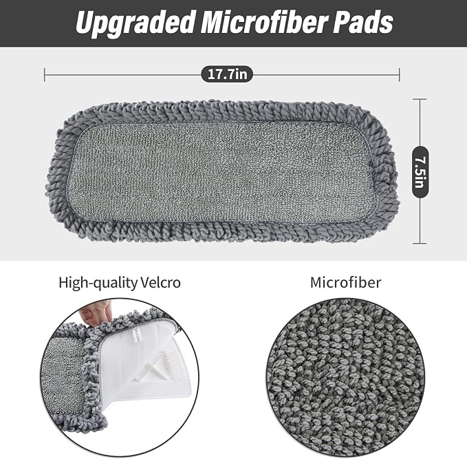 16.5" Microfiber Mop Pads Refills, 3 Pack Reusable Replacement Heads | reusable wet mop refills, machine washable for 14-16 inch spray mops, hardwood floors, dust cleaning & scrubbing
