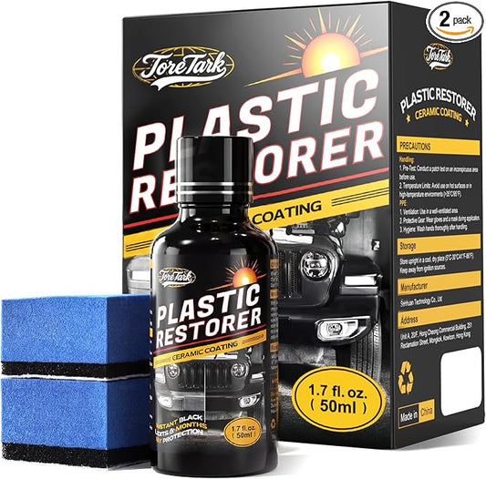 toretark Plastic Restorer for Cars, Not a Dressing, Black Trim Restorer, Ceramic Crystal Coating Highly Concentrated, Lasting Up to 6 Months+ with UV Protection, Restore Automotive Exterior 50ml*2