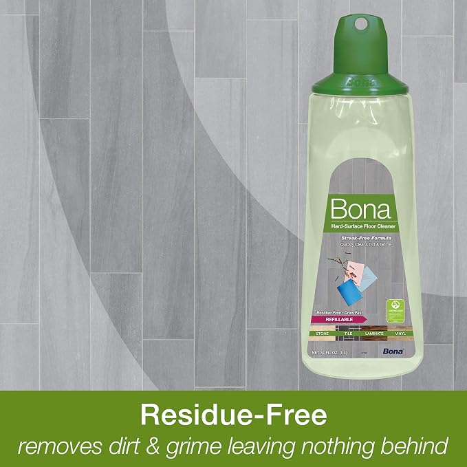 Bona Multi-Surface Hard Floor Cleaner Spray Mop Cartridge-34 fl oz - Unscented-Refillable - Residue-Free Floor Cleaning Solution Spray Mops - Stone, Tile, Laminate, & Vinyl Floors (Pack of 2)