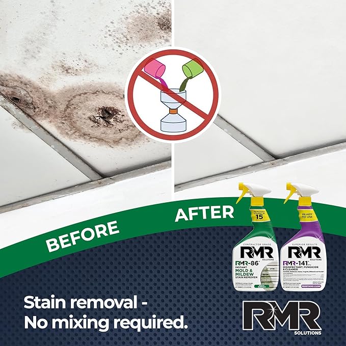 RMR Brands DIY Mold & Stain Remover Bundle, Complete Mold Killer & Mildew Prevention Kit, Disinfectant Spray, Includes 2-32 fluid ounce Bottles