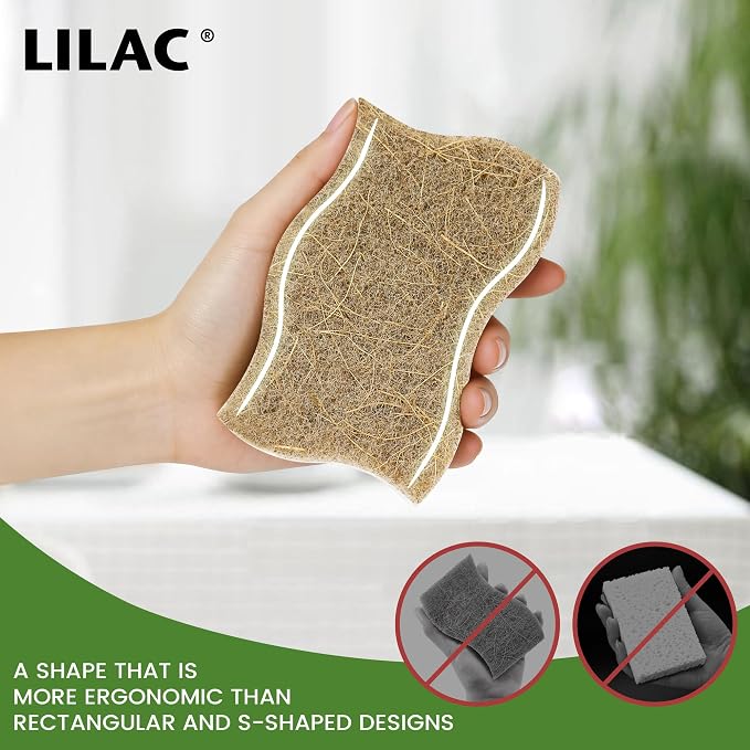 LILAC 12 Pack Natural Cellulose Sponges for Dishes - Non-Scratch Kitchen Scrub Sponges - 100% Biodegradable & Eco-Friendly Cleaning Sponges for Non-Stick Cookware, Bathroom & Household