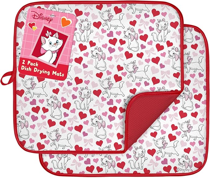 Disney Dish Drying Mats for Kitchen Counter (2 Pack) – 16" x 18" Absorbent Kitchen Drying Mats for Dishes – Fast-Drying, Machine Washable Dish Mats – Aristocats