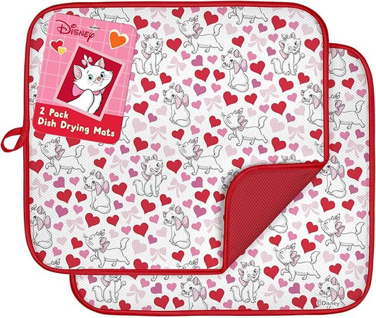Disney Dish Drying Mats for Kitchen Counter (2 Pack) – 16" x 18" Absorbent Kitchen Drying Mats for Dishes – Fast-Drying, Machine Washable Dish Mats – Aristocats