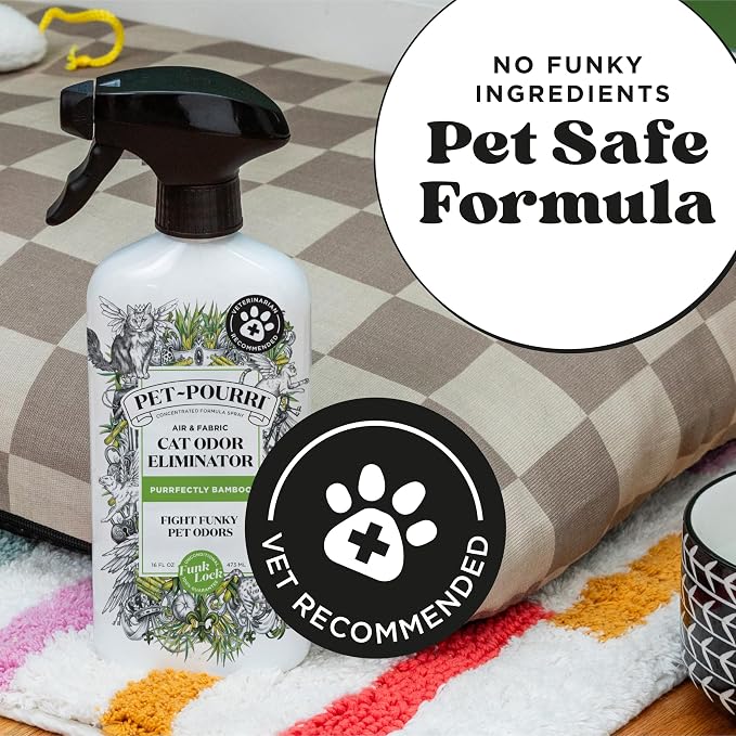Pet-Pourri Smell Ya Litter Cat Litter Deodorizer Spray, Purrfectly Bamboo 3.4 Fl Oz, Up to 170 Uses, Pet Odor Remover with Essential Oils for Air, Carpet, Urine, Vet Recommended, Bergamot Bamboo Scent