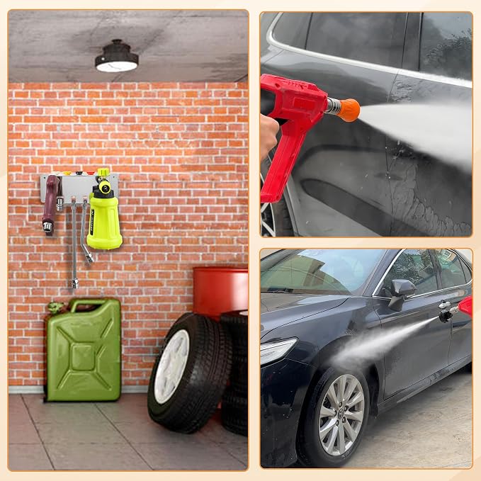 FIXFANS Pressure Washer Foam Cannon Holder, Wall Mounted | Power Washer Gun Storage, 1/4" Quick Connect, Nozzle Tips & Wand Extension Kit Organizer, Car Wash Accessories Rack